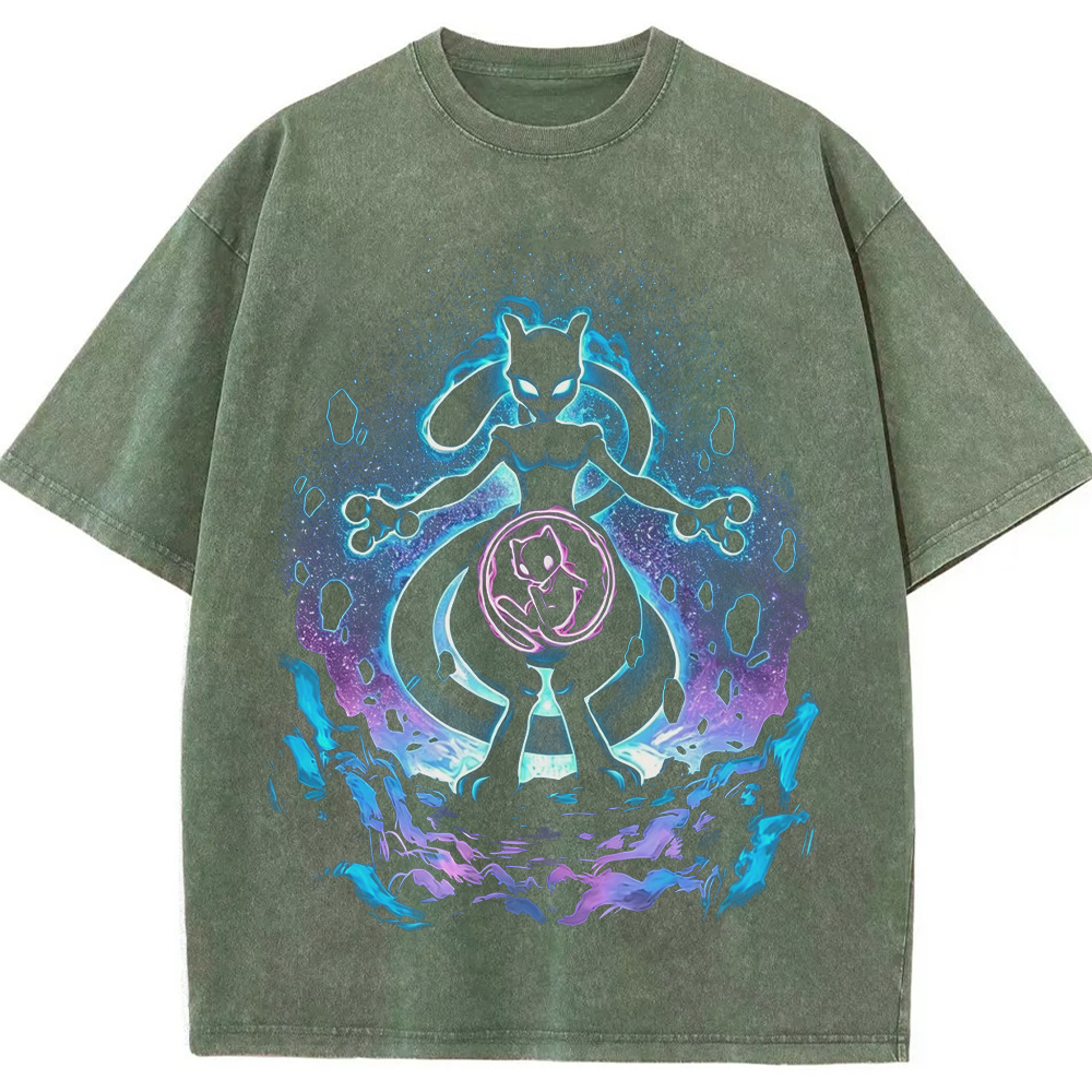 Cosmic Mewtwo Galaxy Neon Vintage Tee | Pokemon Anime