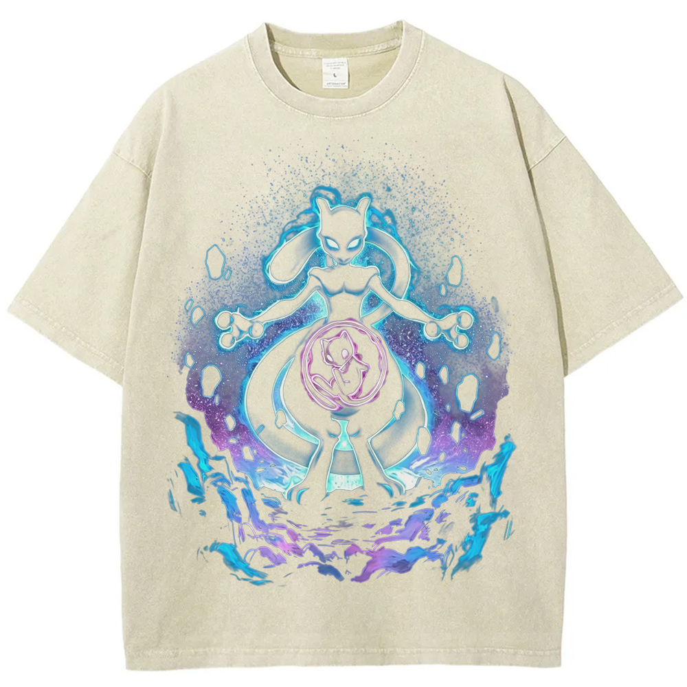 Cosmic Mewtwo Galaxy Neon Vintage Tee | Pokemon Anime