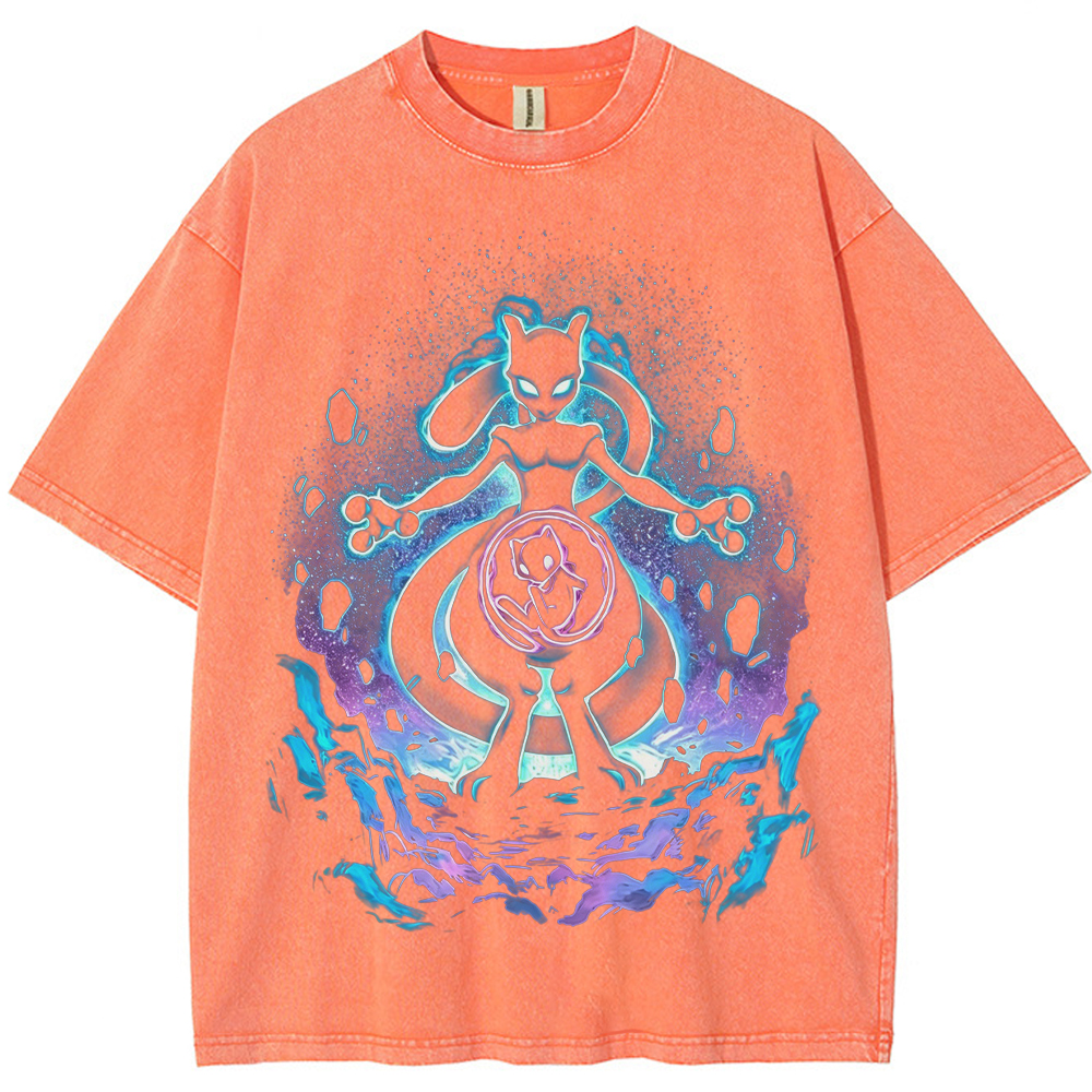 Cosmic Mewtwo Galaxy Neon Vintage Tee | Pokemon Anime