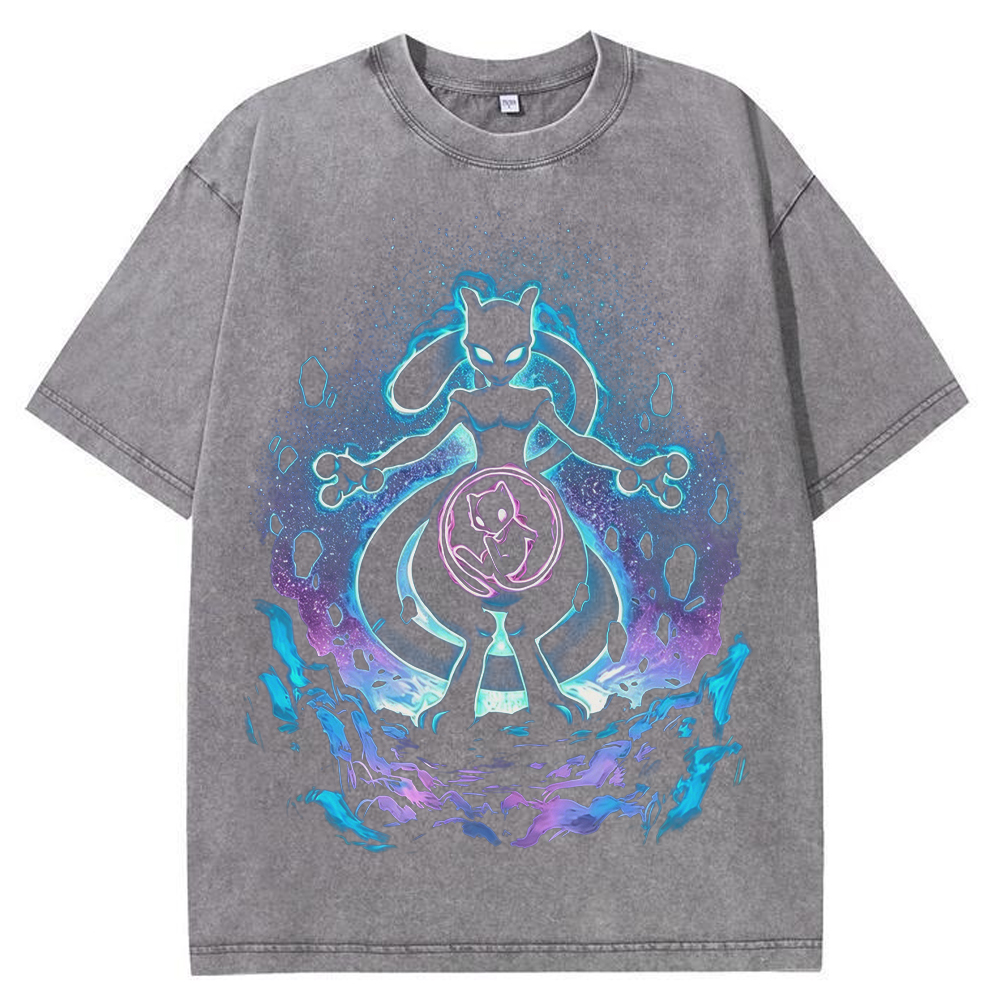 Cosmic Mewtwo Galaxy Neon Vintage Tee | Pokemon Anime
