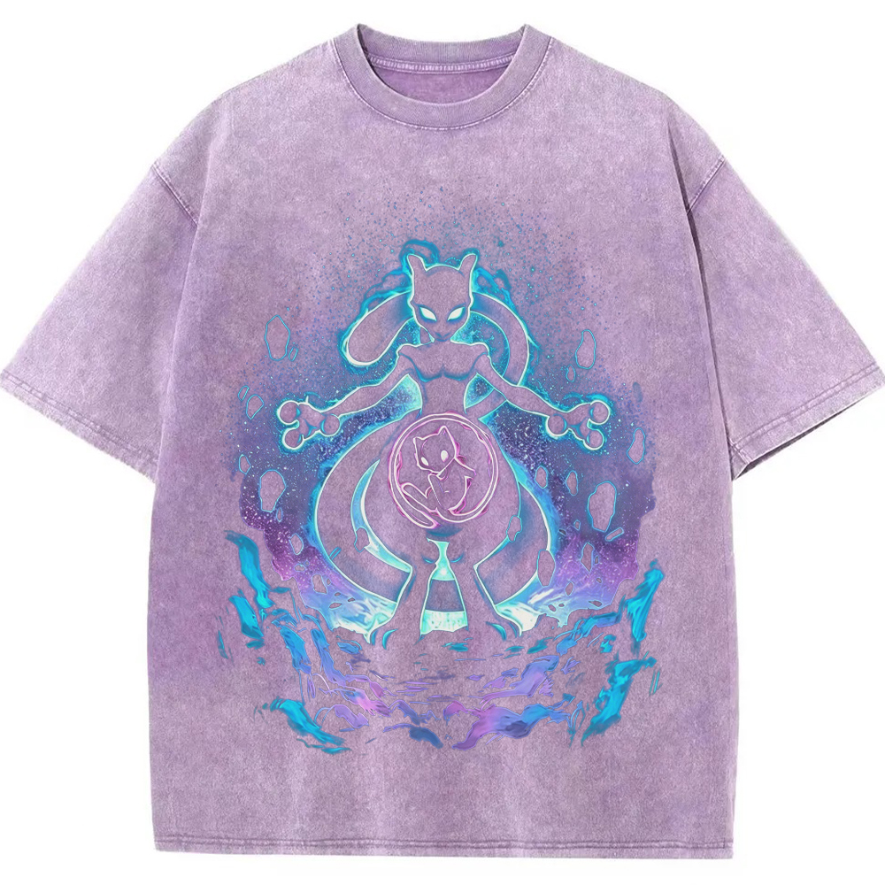 Cosmic Mewtwo Galaxy Neon Vintage Tee | Pokemon Anime