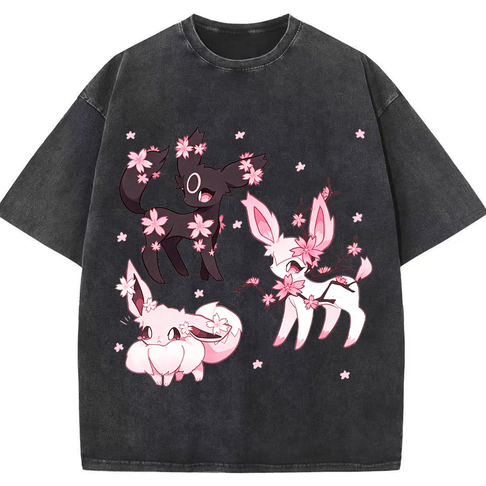 Cherry Blossom Eeveelutions Cartoon Tee | Pokemon Anime