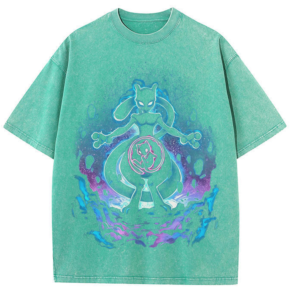 Cosmic Mewtwo Galaxy Neon Vintage Tee | Pokemon Anime