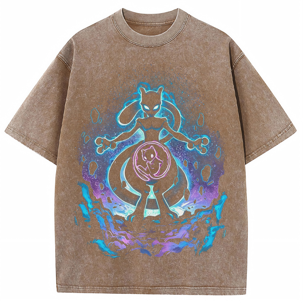 Cosmic Mewtwo Galaxy Neon Vintage Tee | Pokemon Anime