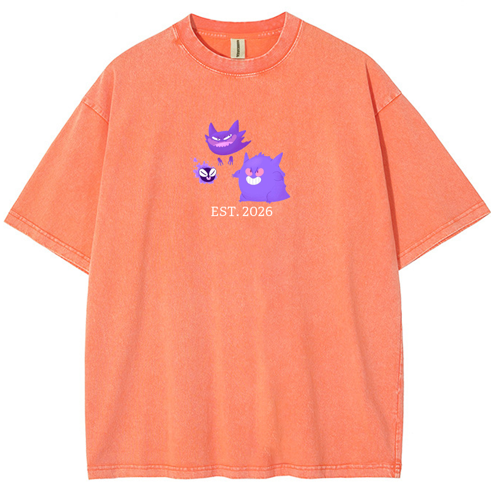 Cute Parent & Kid Gastly Haunter Gengar Vintage Washed T-Shirt