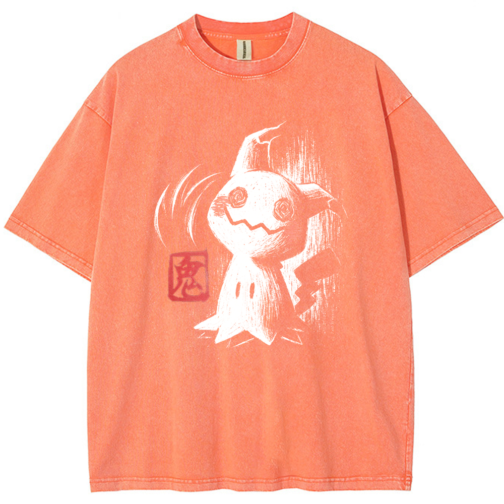 Ink Brush Mimikyu Stamp Vintage Tee | Pokemon Anime