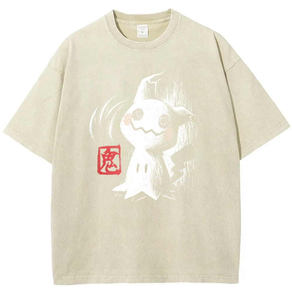 Ink Brush Mimikyu Stamp Vintage Tee | Pokemon Anime