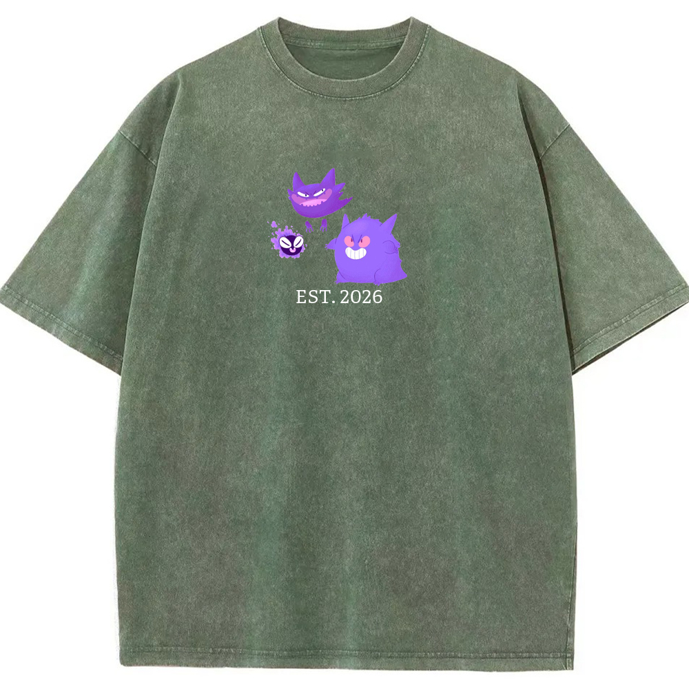 Cute Parent & Kid Gastly Haunter Gengar Vintage Washed T-Shirt