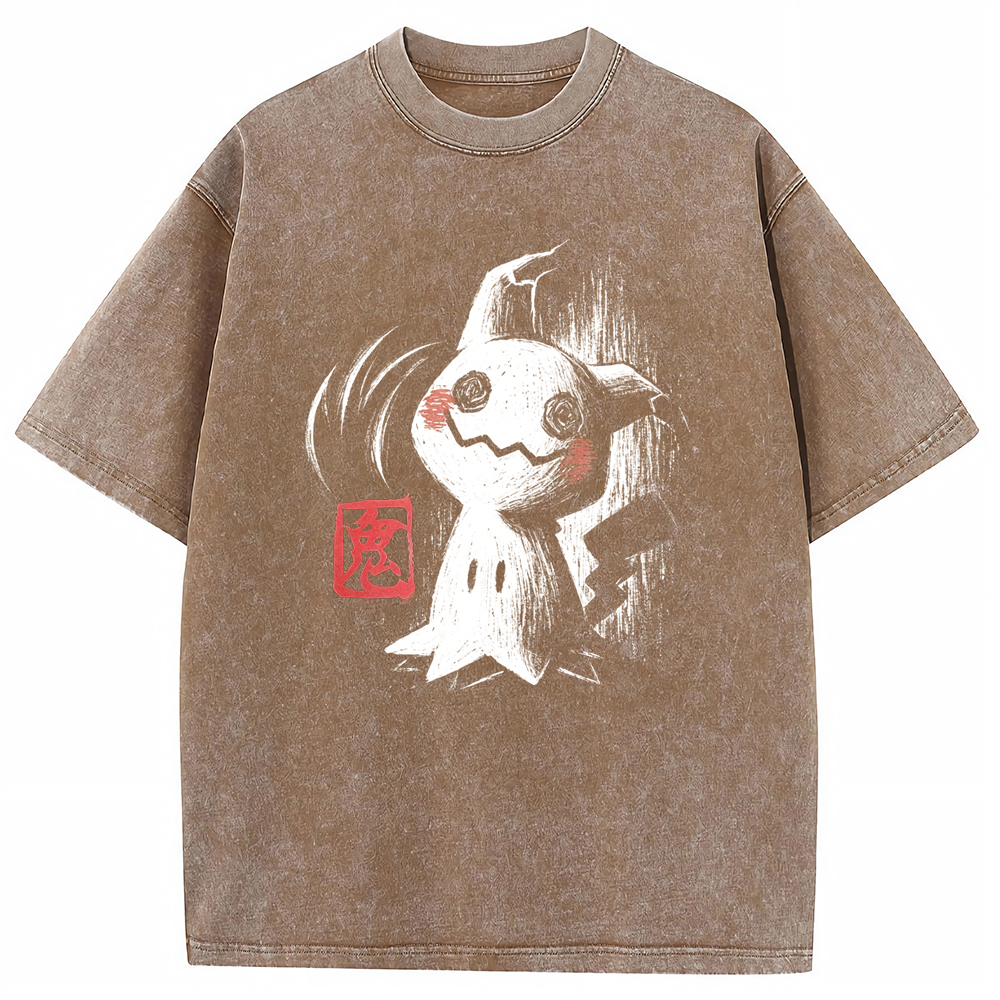Ink Brush Mimikyu Stamp Vintage Tee | Pokemon Anime