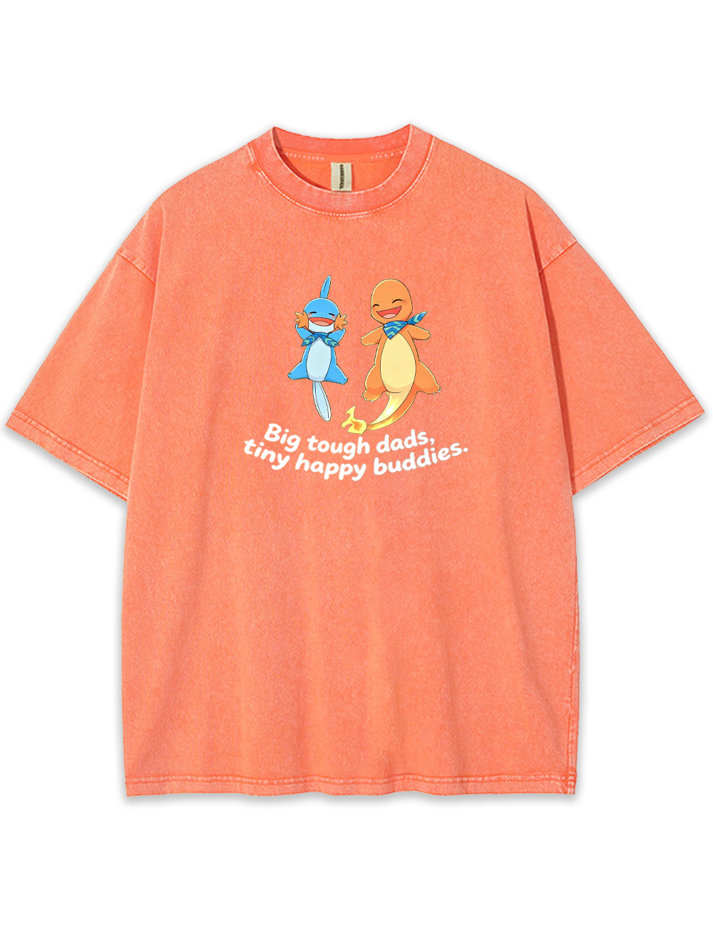 Parent & Kid Mudkip & Charmander Happy Buddy Vintage Washed T-Shirt