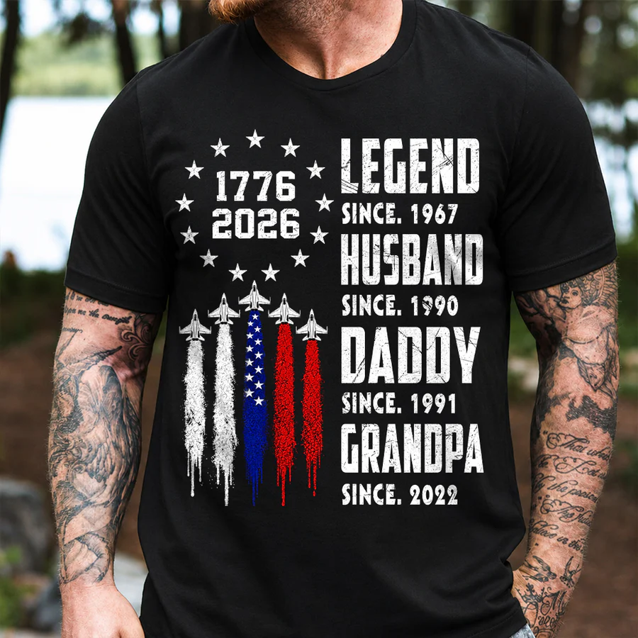 Custom Legend Husband Dad Grandpa Nation Flag American 250th Anniversary Shirt