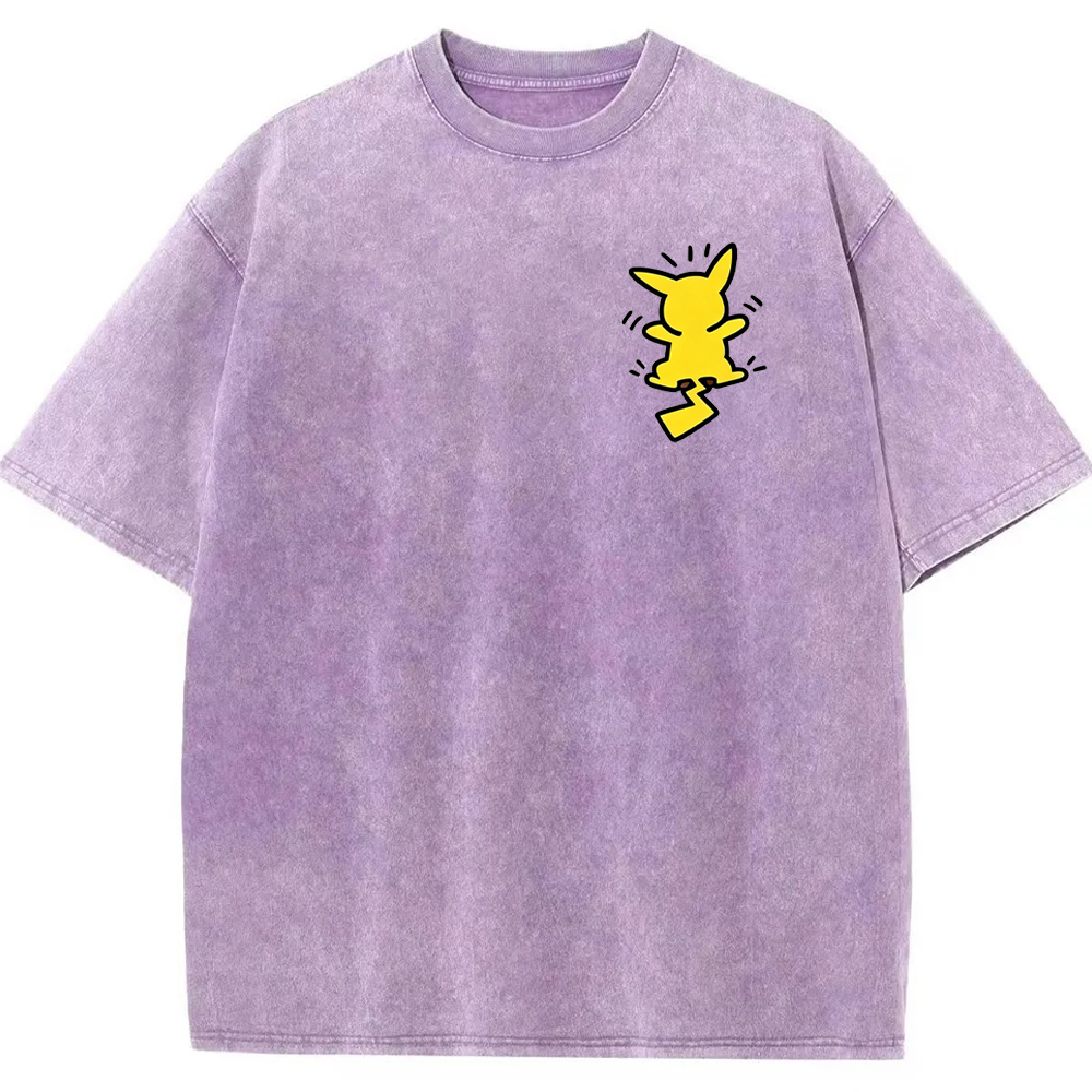 Multi Pokemon Silhouette Vintage Washed Back Print Tee | Pokemon Anime