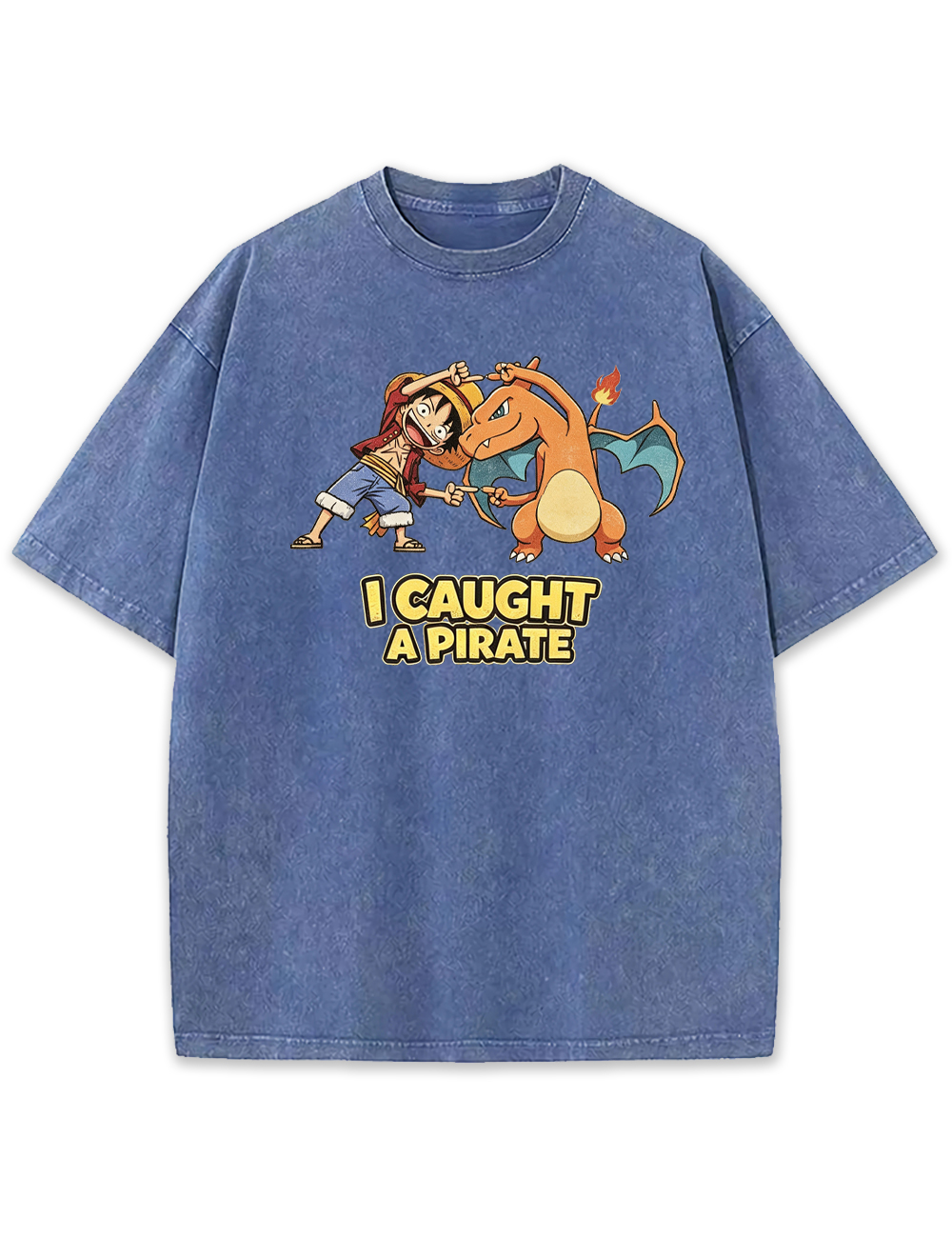 Luffy Crossover Charizard Cartoon Tee | Pokemon Anime