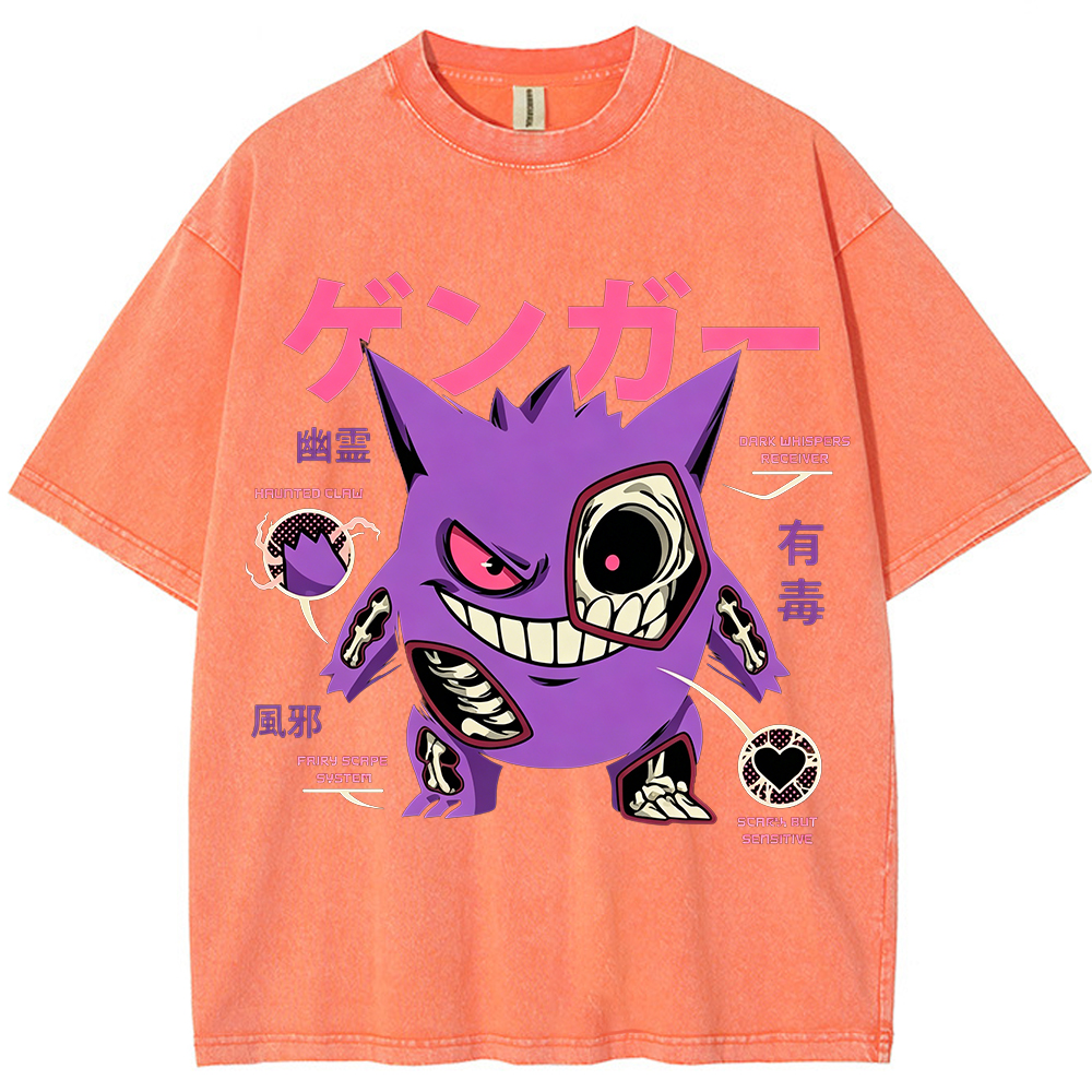 Vintage Washed Blue Skeleton Gengar Japanese Graphic Tee
