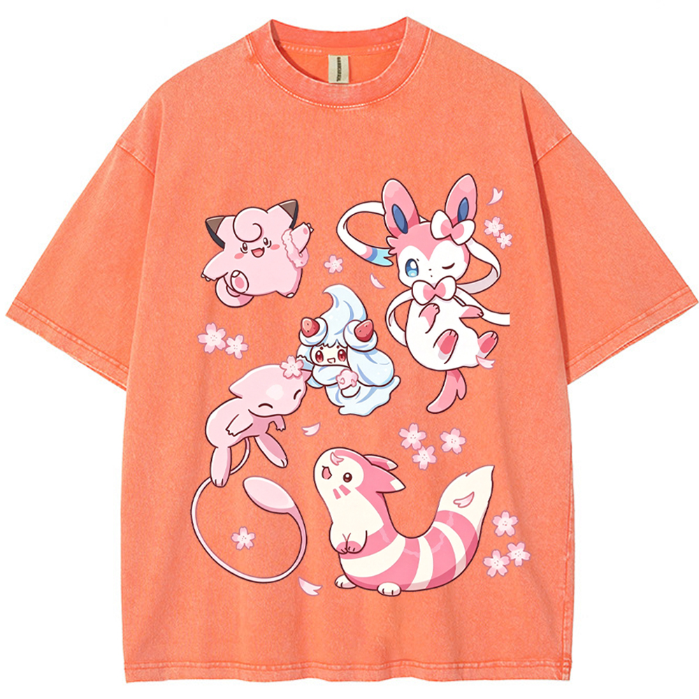 Pink Fairy Type Evolution Squad Cartoon Tee | Pokemon Anime