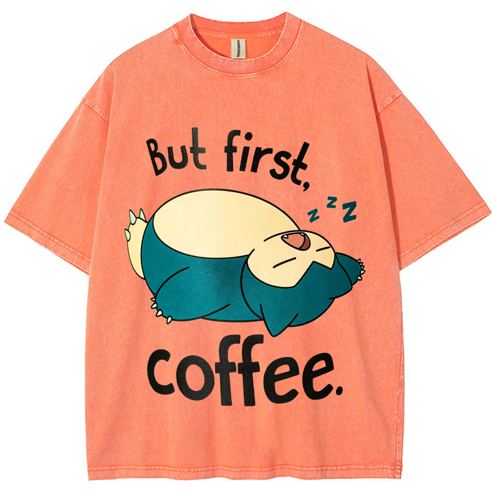 Lazy Snorlax Coffee Cartoon Tee | Pokemon Anime