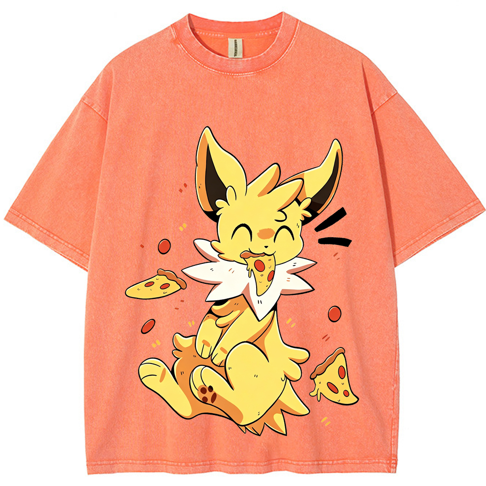Jolteon Pizza Snack Time Cartoon Tee | Pokemon Anime