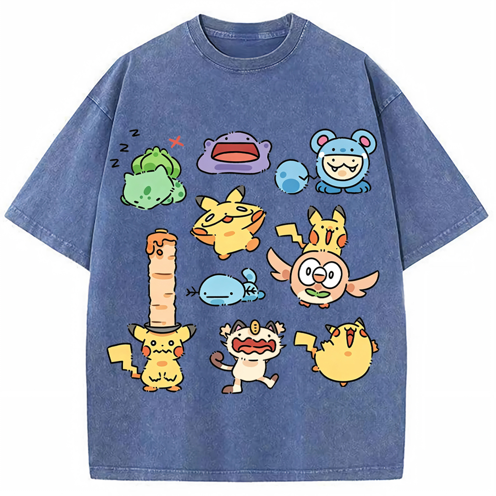 Doodle Chibi Casual Pokemon Mix Cartoon Tee | Pokemon Anime