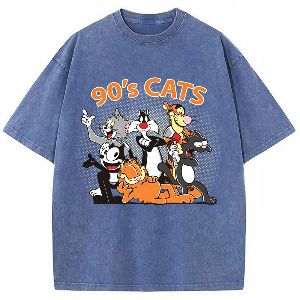 90s Retro Cartoon Classic Cat Characters Vintage Group Portrait Halftone Print Cartoon Tee