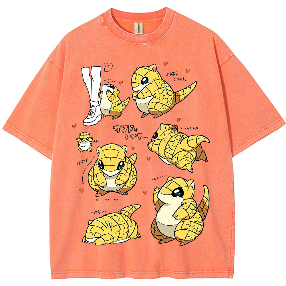 Vintage Washed Sandshrew Cute Multi Poses Pokemon Graphic Tee