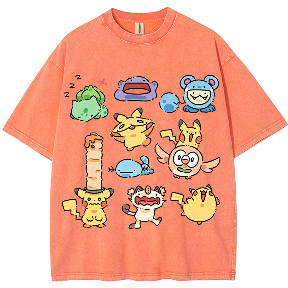 Doodle Chibi Casual Pokemon Mix Cartoon Tee | Pokemon Anime