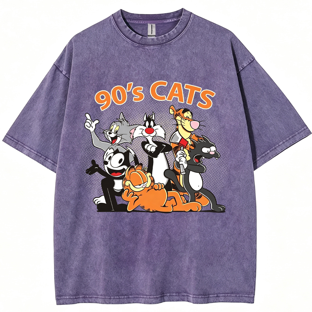 90s Retro Cartoon Classic Cat Characters Vintage Group Portrait Halftone Print Cartoon Tee