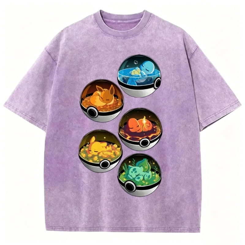 Five Pokémon Sleep Unisex Vintage Washed Tee