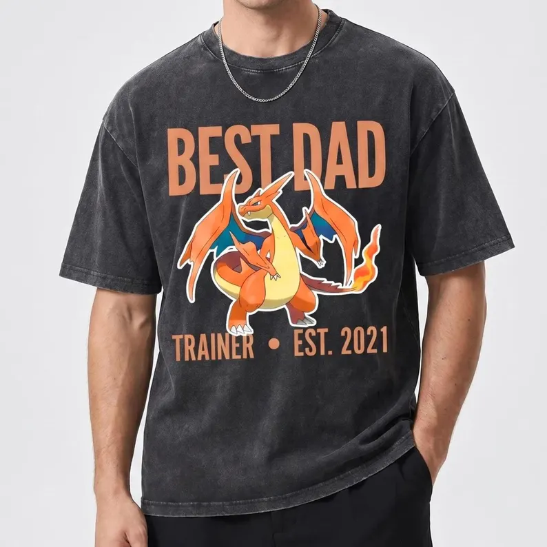 Custom Pokemon Dad Print Tee with Kids Names