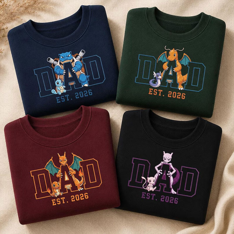 Personalized PokeDad Embroidered Sweatshirt, Custom Personalized Anime Father's Day Gift
