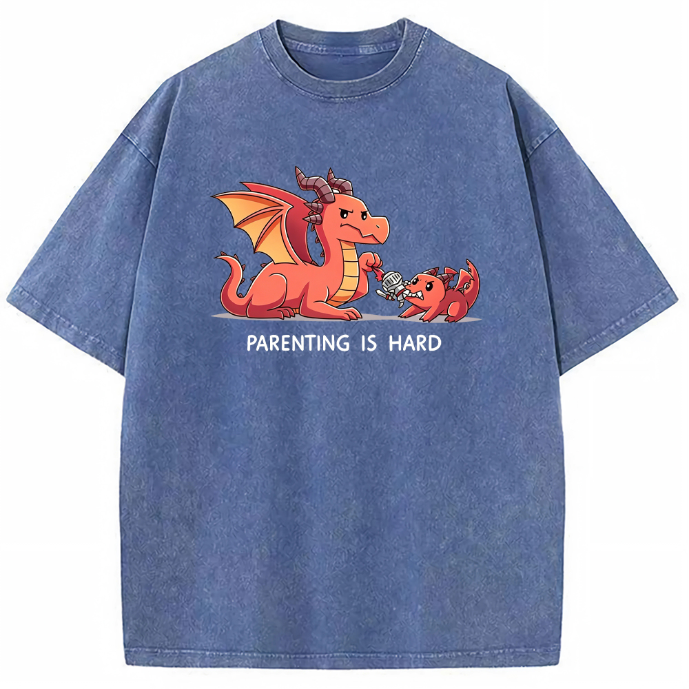Funny Dad Dragon & Tiny Rebellious Baby Dragon Vintage Washed T-Shirt
