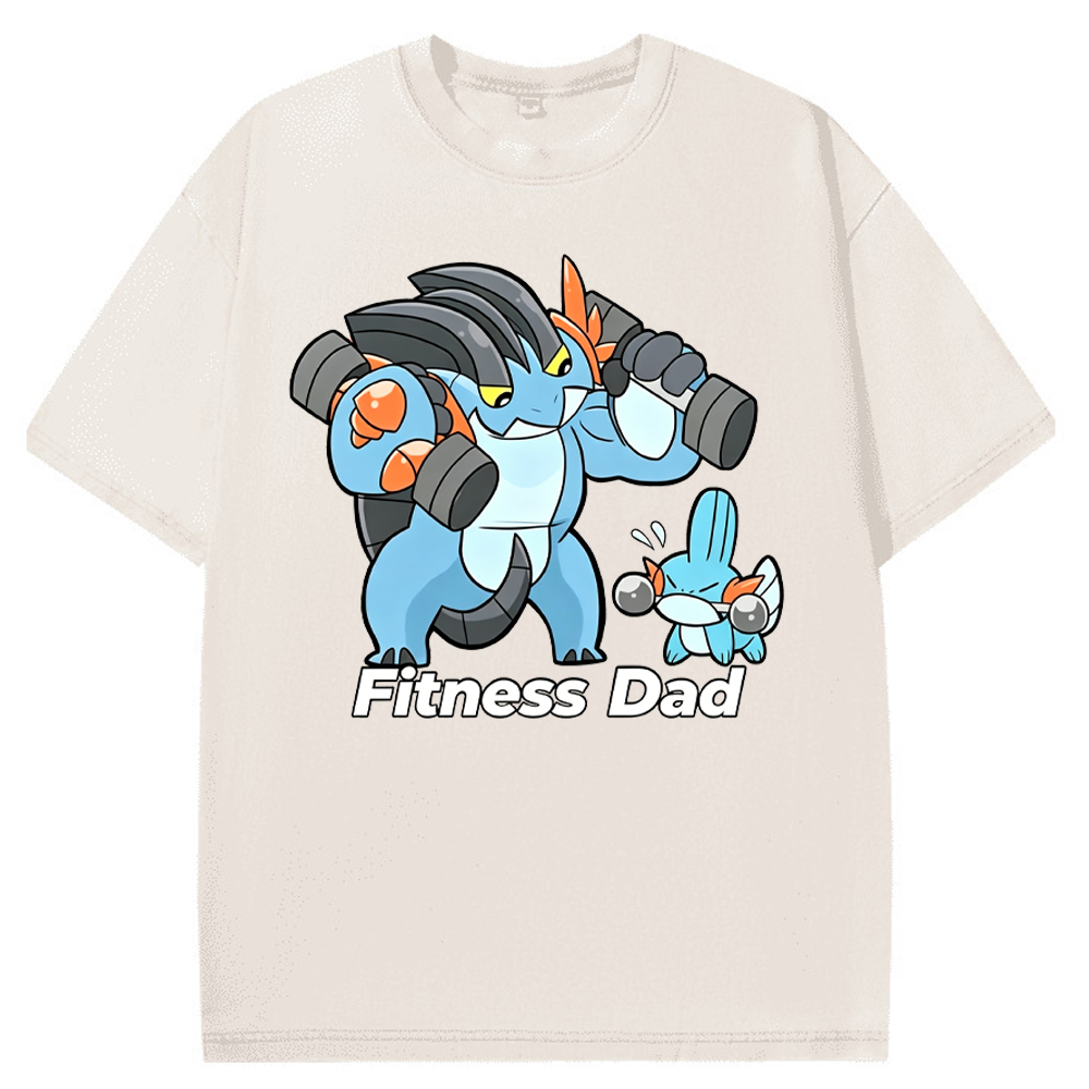 Fitness Dad Marshtomp Mudkip Gym Cartoon Vintage Washed T-Shirt