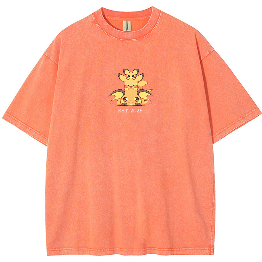 Cute Parent & Kid Pikachu Vintage Washed T-Shirt