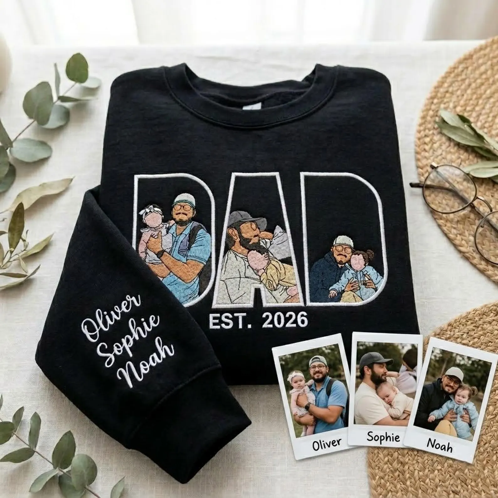 Custom Dad Embroidered Sweatshirt/ Shirt/ Hoodie With Photo Portrait, Personalized Father’s Day Gift