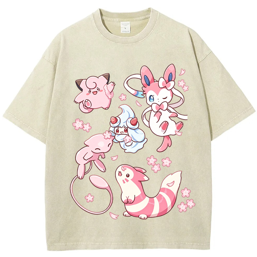 Pink Fairy Type Evolution Squad Cartoon Tee | Pokemon Anime