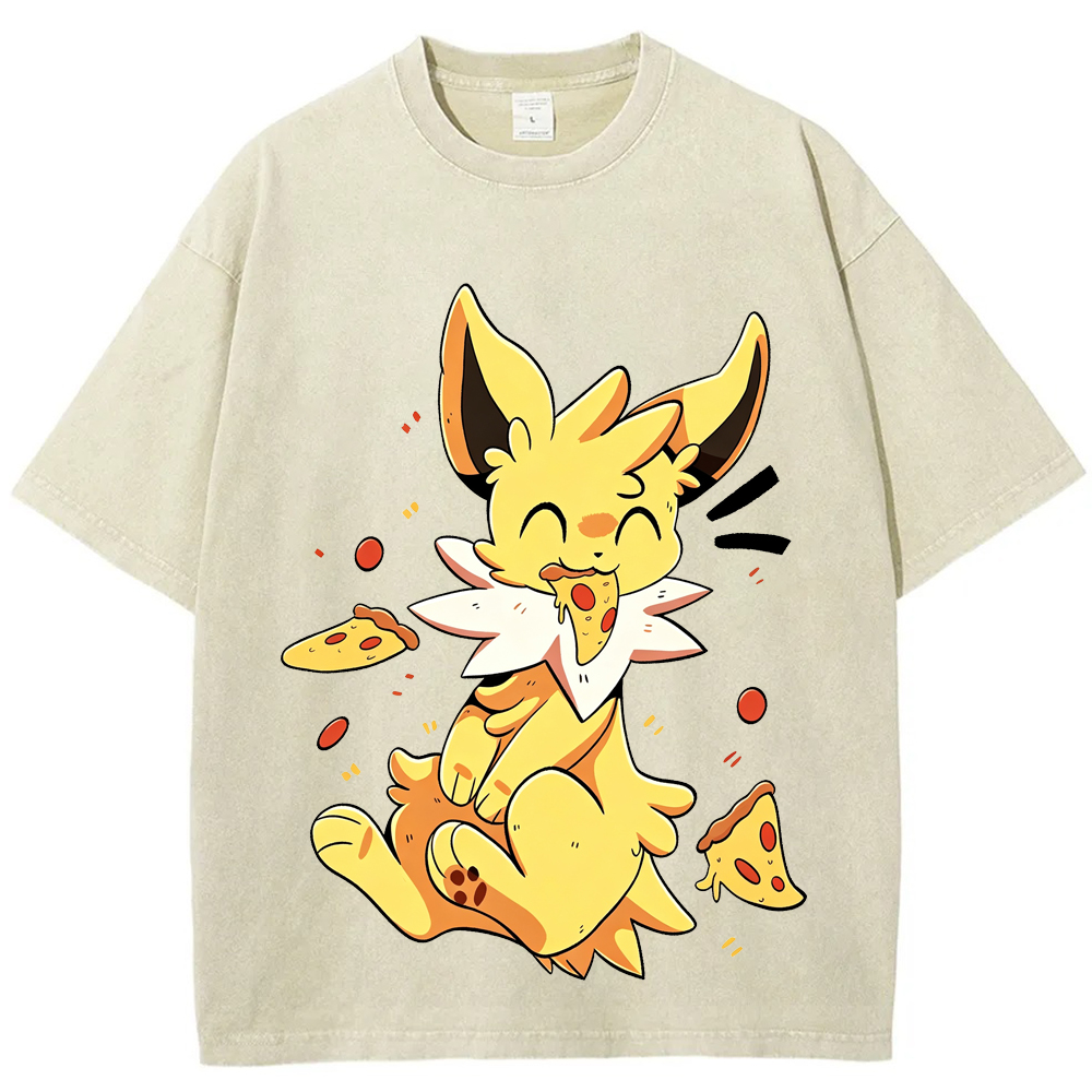 Jolteon Pizza Snack Time Cartoon Tee | Pokemon Anime