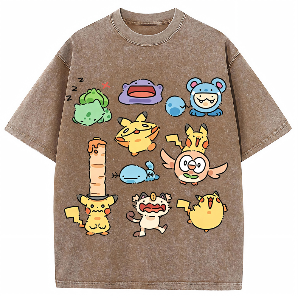 Doodle Chibi Casual Pokemon Mix Cartoon Tee | Pokemon Anime