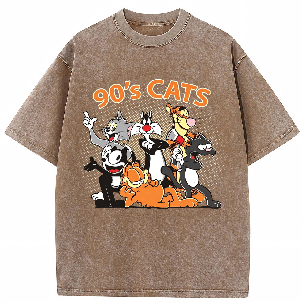 90s Retro Cartoon Classic Cat Characters Vintage Group Portrait Halftone Print Cartoon Tee