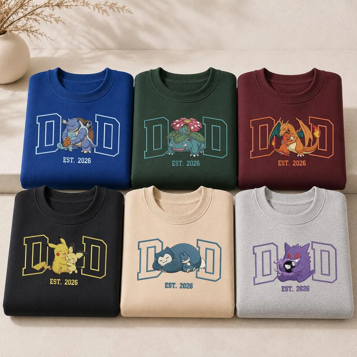 Custom PokeDad Embroidered Sweatshirt, Personalized Anime Father's Day Gift