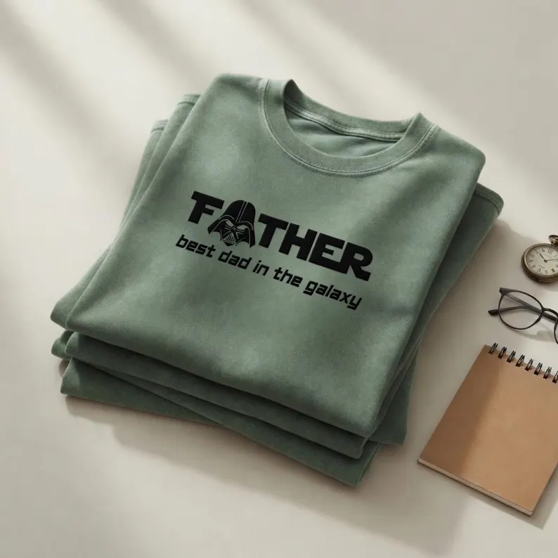 Space Dad Embroidered Washed T-Shirt, Best Dad in the Galaxy Tee
