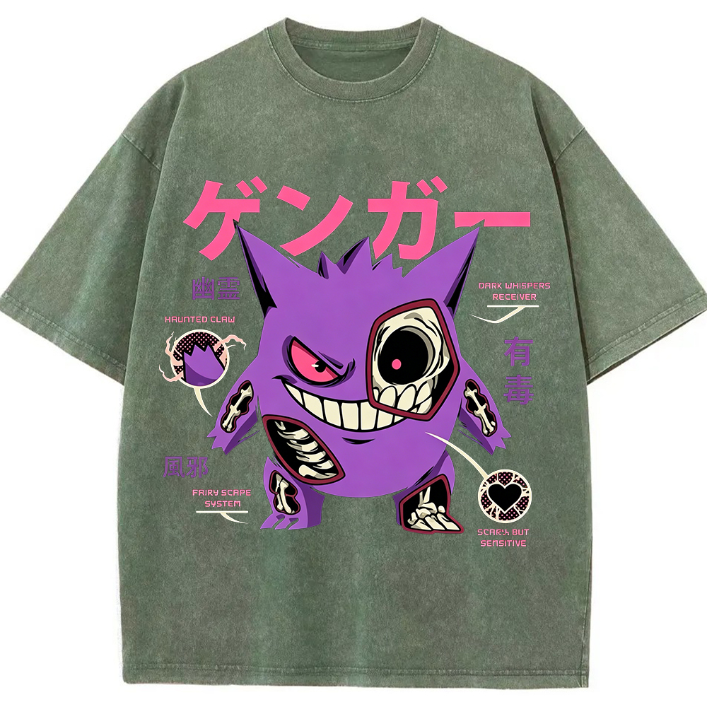 Vintage Washed Blue Skeleton Gengar Japanese Graphic Tee
