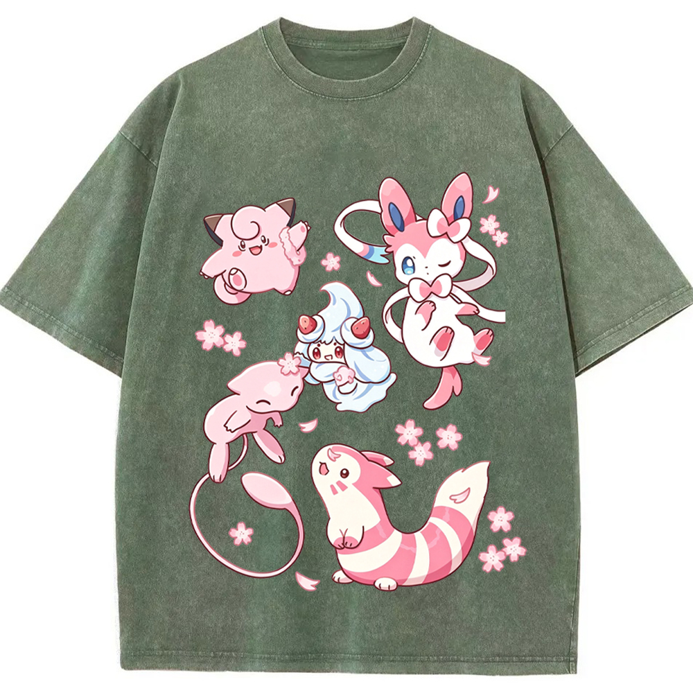 Pink Fairy Type Evolution Squad Cartoon Tee | Pokemon Anime