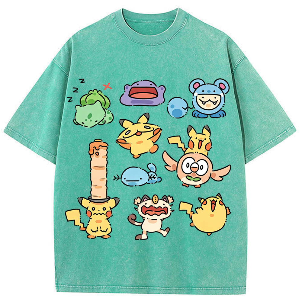 Doodle Chibi Casual Pokemon Mix Cartoon Tee | Pokemon Anime