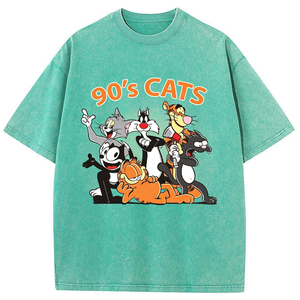 90s Retro Cartoon Classic Cat Characters Vintage Group Portrait Halftone Print Cartoon Tee