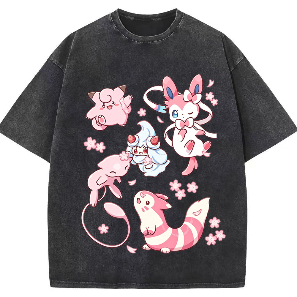 Pink Fairy Type Evolution Squad Cartoon Tee | Pokemon Anime