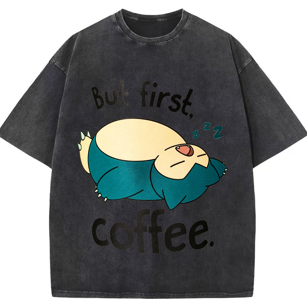Lazy Snorlax Coffee Cartoon Tee | Pokemon Anime