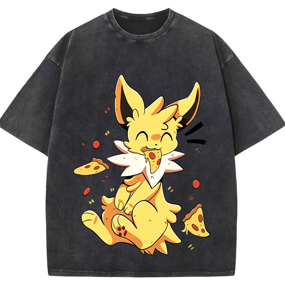 Jolteon Pizza Snack Time Cartoon Tee | Pokemon Anime