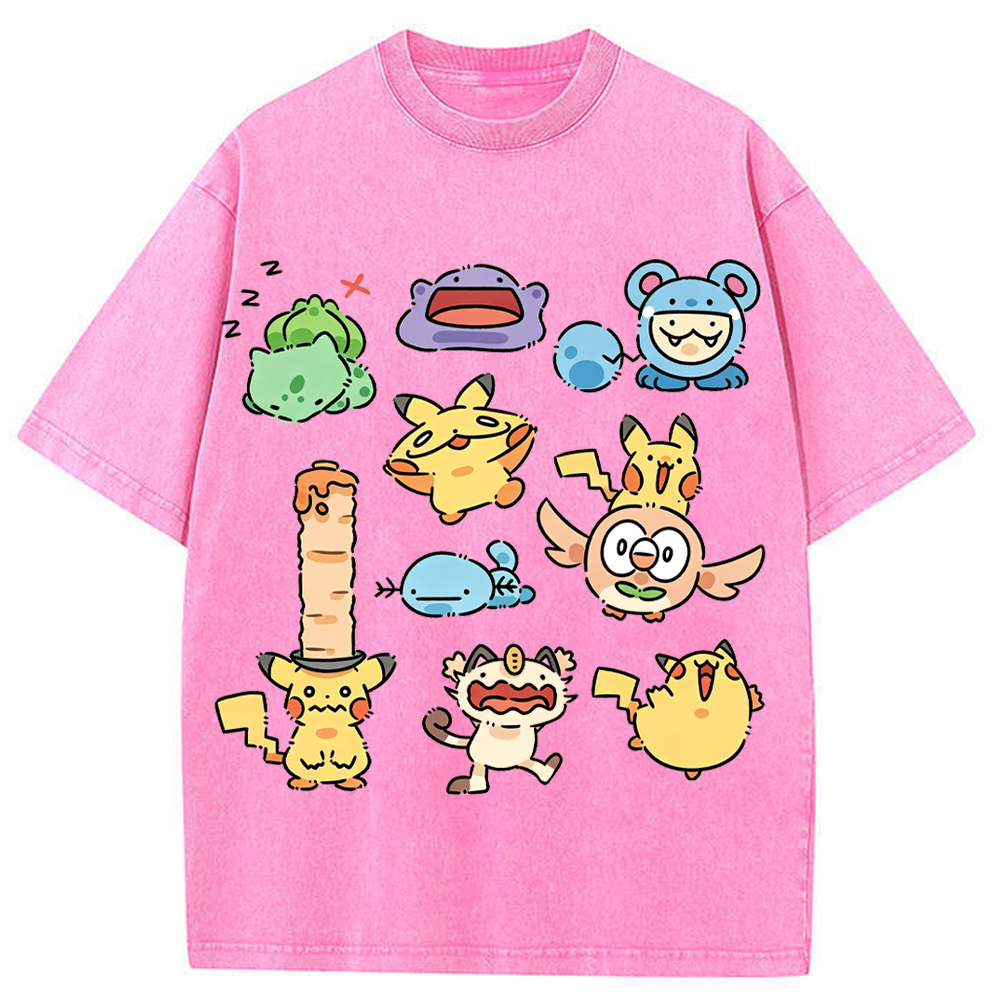 Doodle Chibi Casual Pokemon Mix Cartoon Tee | Pokemon Anime