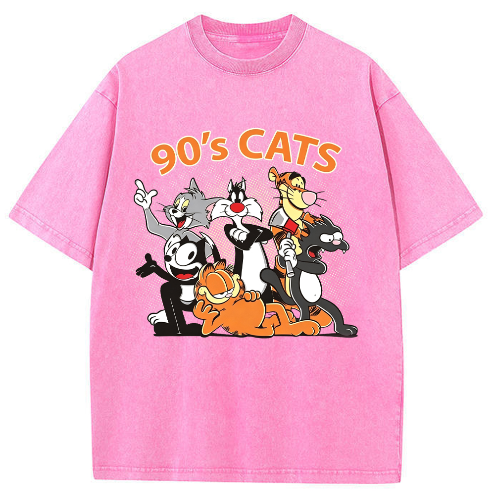 90s Retro Cartoon Classic Cat Characters Vintage Group Portrait Halftone Print Cartoon Tee