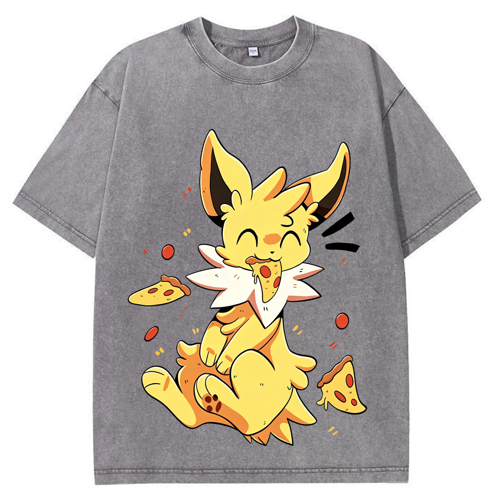 Jolteon Pizza Snack Time Cartoon Tee | Pokemon Anime
