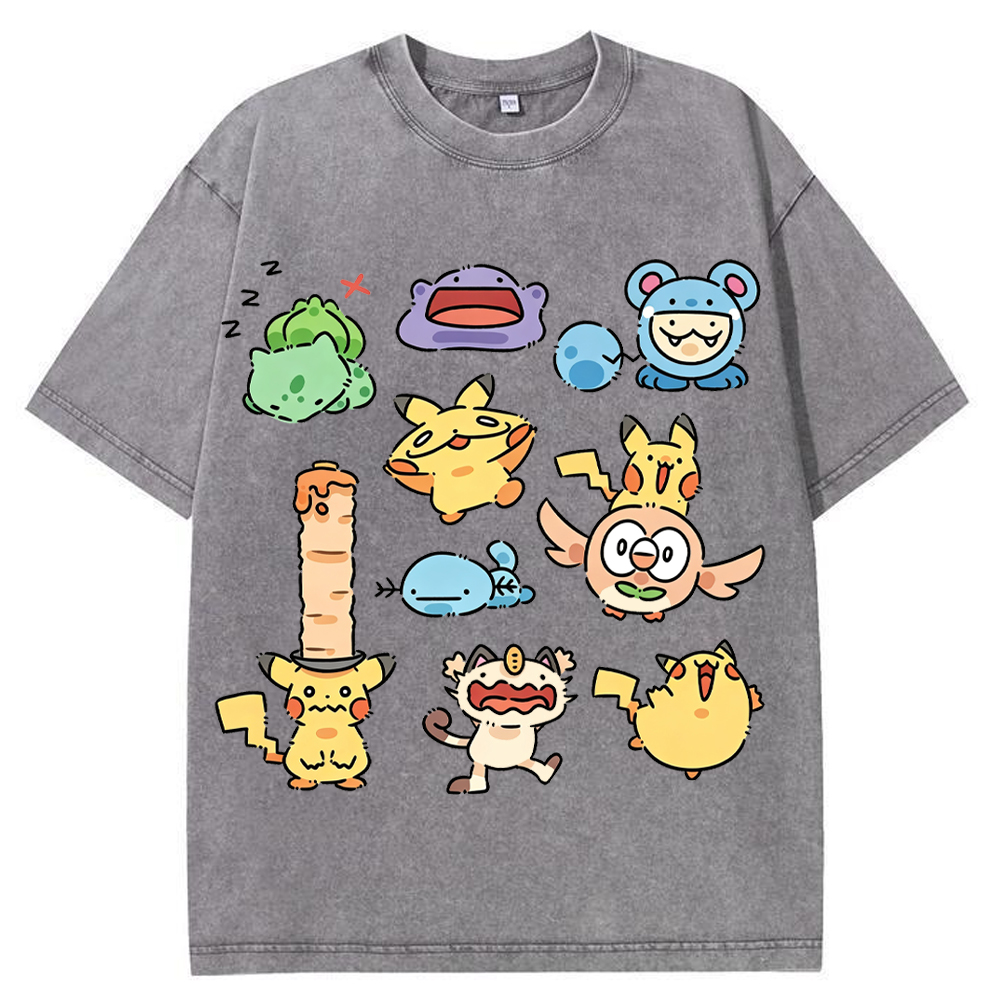 Doodle Chibi Casual Pokemon Mix Cartoon Tee | Pokemon Anime